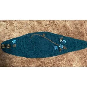 C.C Exclusives Green Winter Headband with Rosette Flower Rhinestone Button